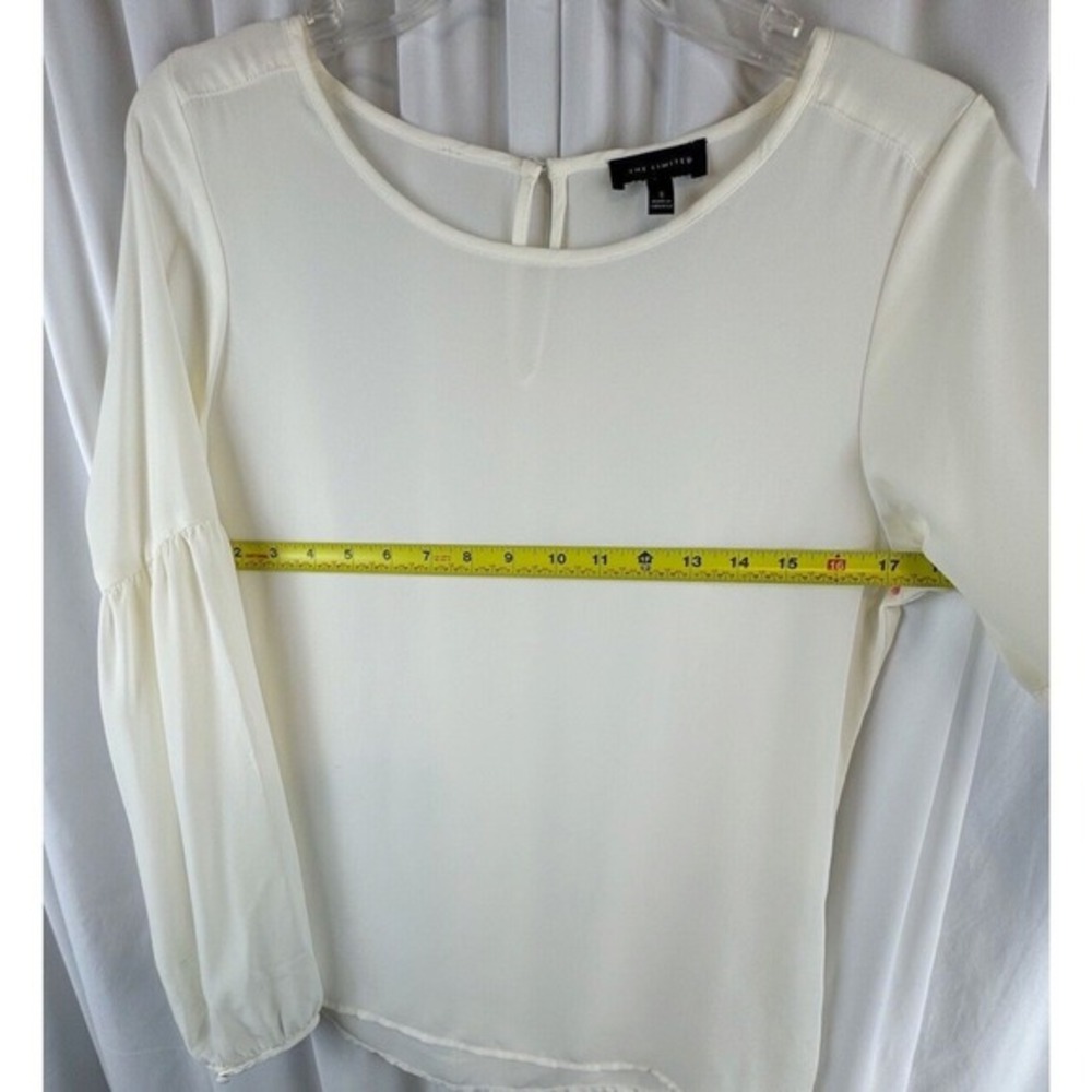 The Limited Ivory Bishop Sleeve Blouse Crew Neck Top S Soft‎ Femininity 68-03 - Picture 6 of 14
